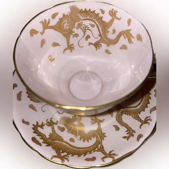 Vintage Bone china English Tea Cup Gold Dragons Pale Pink Tuscan - Picture 2 of 11